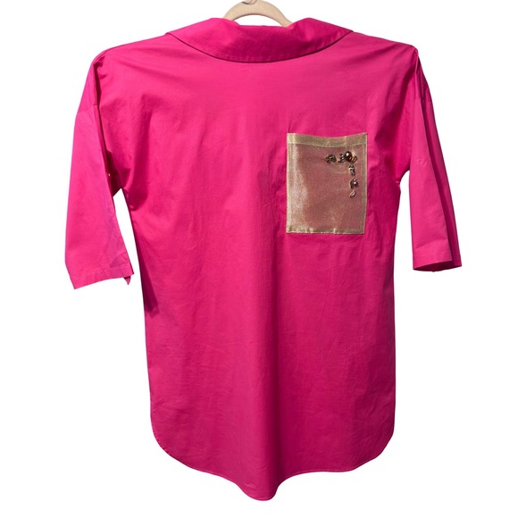 Jeanne D'Arc Tops - Jeanne D'Arc Tunic Top Women 40 Fuchsia Pink New Embellished‎ Mesh Pocket Italy